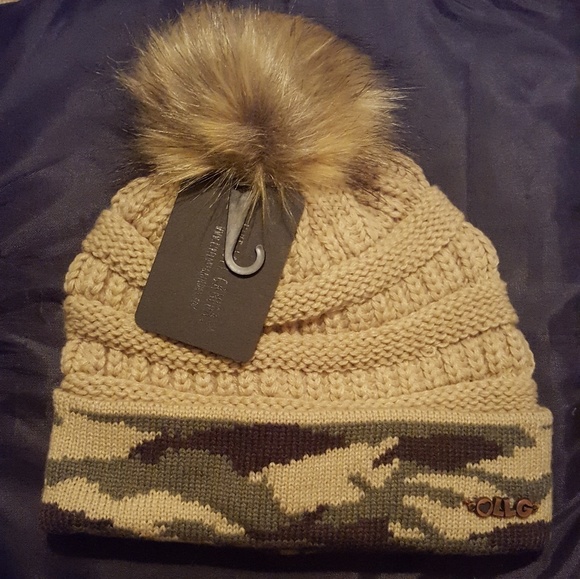 Accessories - Knit Camo Beanie with Pom